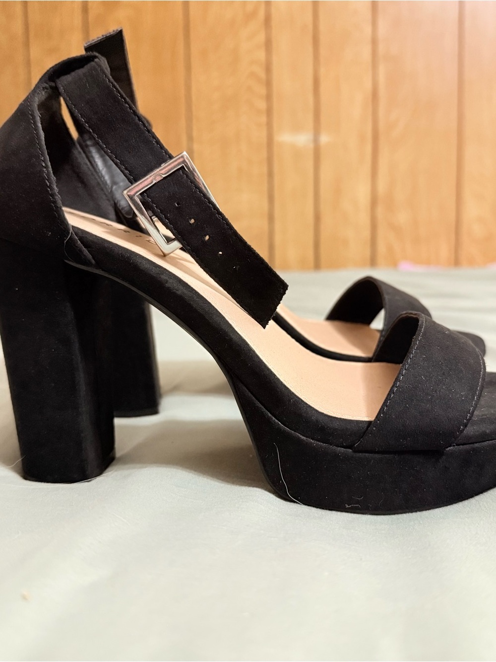 Torrid Women's Black Suede Platform chunky Block Heel Sandals